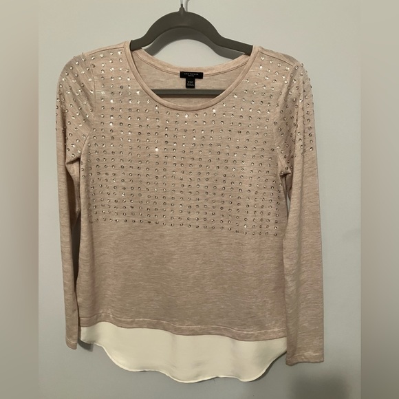 Ann Taylor Embellished Layered Top XSP Sequins Beige - Picture 1 of 5